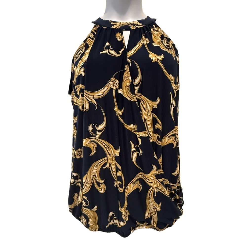 INC International Concepts Black and Gold Blouse Large